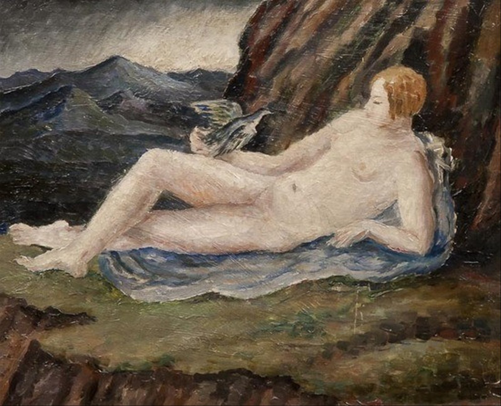 Reclining nude with dove in a mountainous landscape (portrait of Henrietta Bingham)